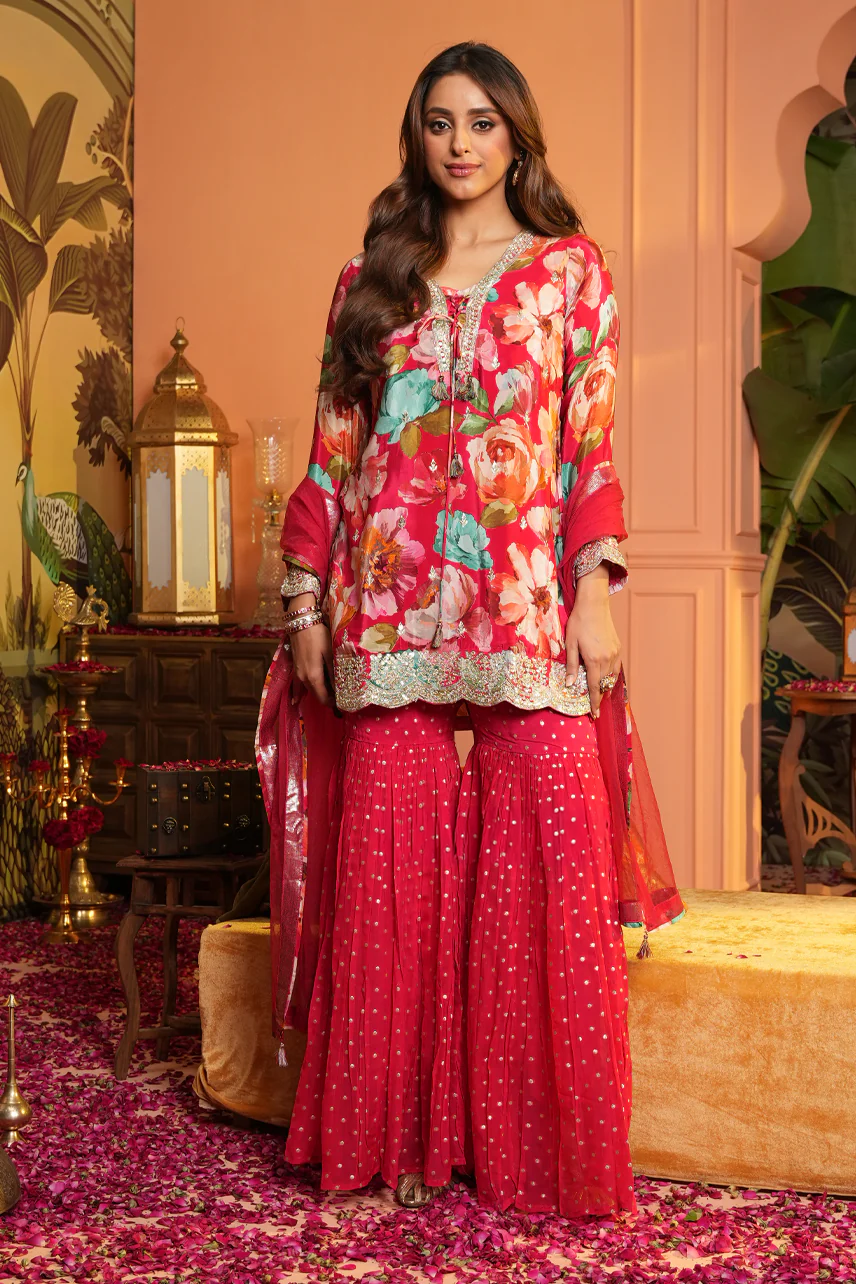 LEENA Sharara Set (Red)